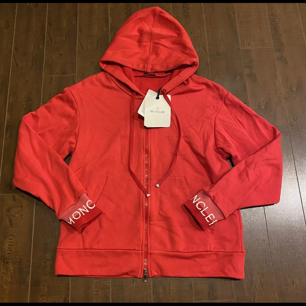 Moncler Red Hoodie Embroidered Cuffs RARE $810 XL